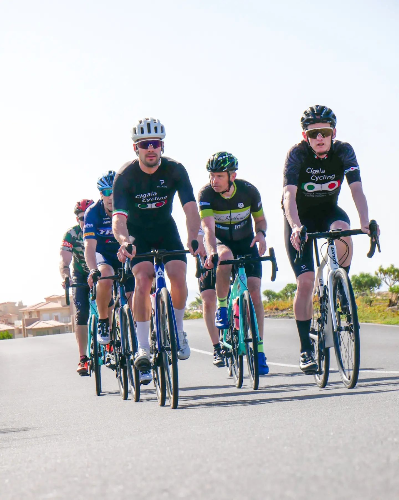Matteo Cigala with a group of riders in a bike tour in Tenerife